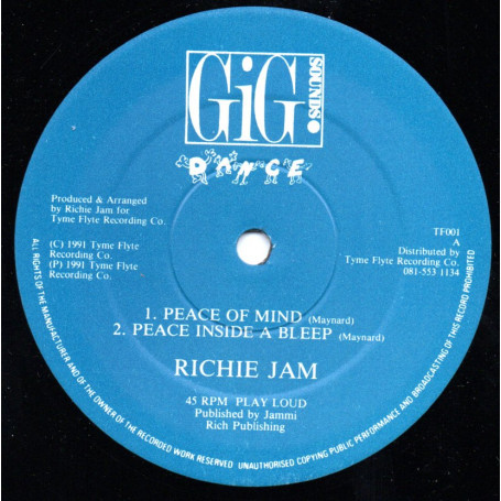 (12") RICHIE JAM - PEACE OF MIND / PEACE INSIDE A BLEEP / MASSOCA / BASS IN YOUR FACE MIX