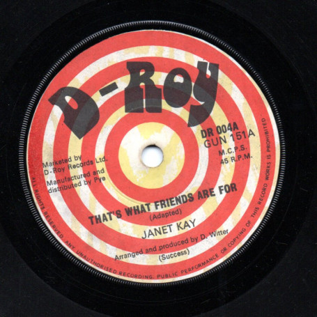(7") JANET KAY - THAT'S WHAT FRIENDS ARE FOR / FRIENDLY DUB