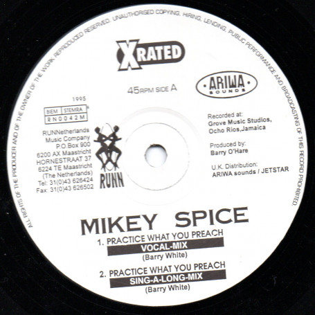 (12") MIKEY SPICE - PRACTICE WHAT YOU PREACH / SING A LONG MIX / VERSION / SEMI ACAPELLA