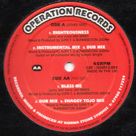 (12") JAH MIKES - RIGHTEOUSNESS / INSTRUMENTAL MIX / DUB MIX / BLESS ME / DUBMIX / SHAGGY TOJO MIX