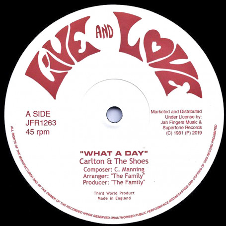 (12") CARLTON & THE SHOES - WHAT A DAY / WHAT A DAY VERSION